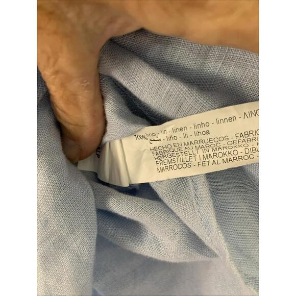 Zara Shirt Women's Small Light Blue Linen Button Up Long Sleeves Coastal Beach - Picture 7 of 9